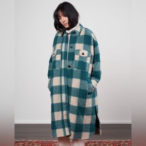 Isabel Marant Etoile Fonzi Blanket Coat in Green Plaid Flannel